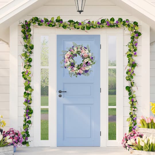 24" Mixed Floral & Fern Artificial Spring Wreath